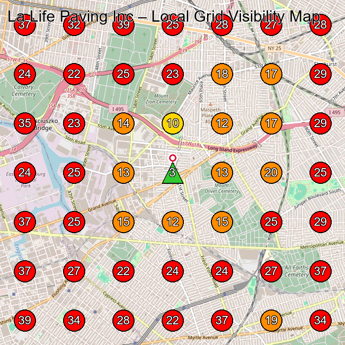 La Life Paving Inc GeoGrid visibility map for Paving Contractor in Queens